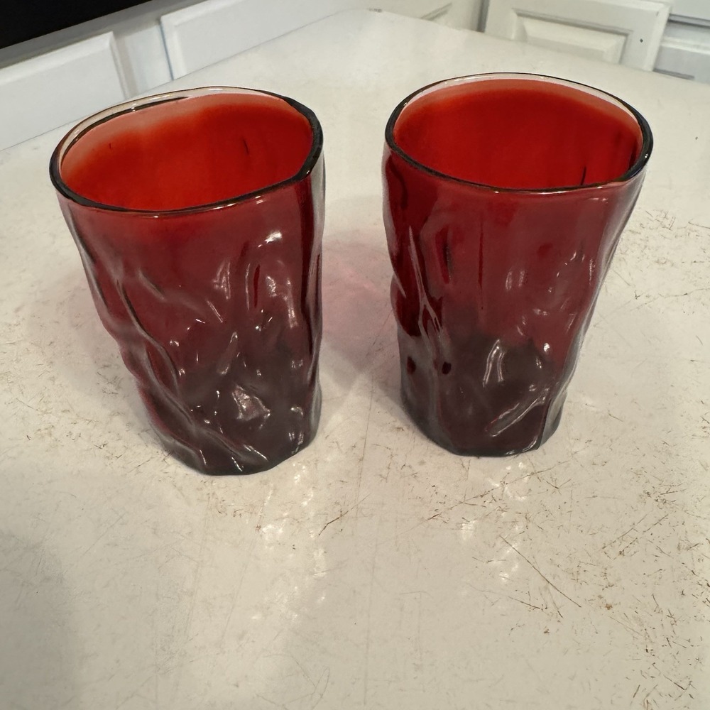 Morgantown Juice Glasses  Ruby Red Crinkle Flat Juice Glass Crinkle Ruby Vintage
